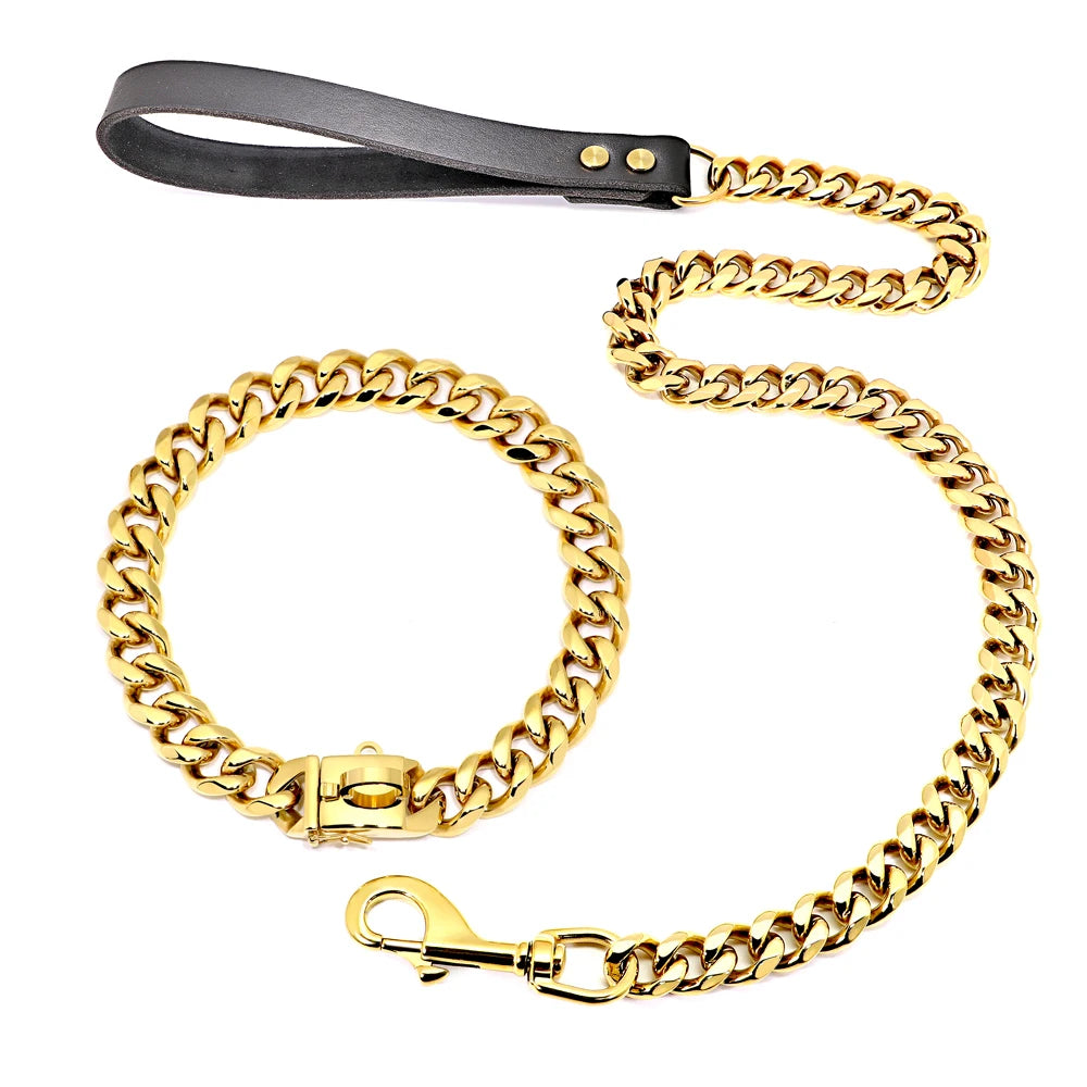Stainless Steel Dog Chain Collar & Leash Set – Heavy Duty Training Collar for Medium & Large Dogs