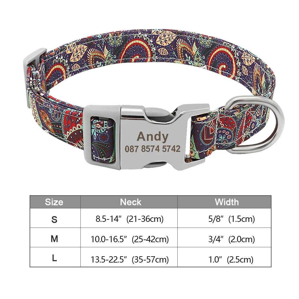Personalized Dog Collar – Nylon Printed with Free Engraved ID Tag