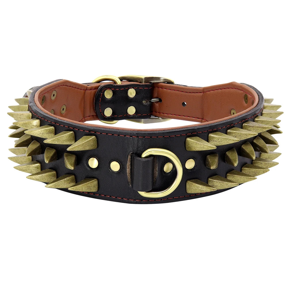 Cool Spiked Studded Leather Dog Collar – Durable Strong Collar for Medium & Large Dogs (Pitbull, Bulldog, Boxer)