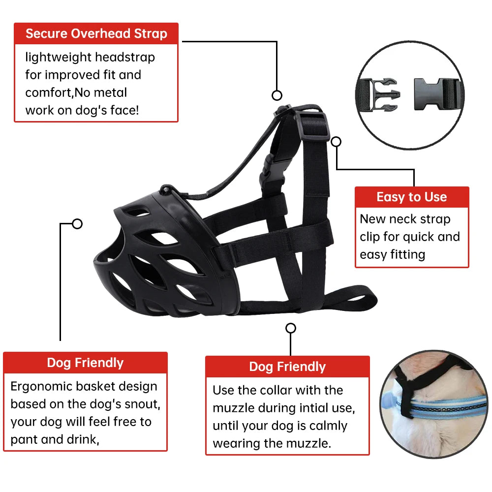 Soft Silicone Dog Muzzle – Breathable Basket Muzzle with Adjustable Straps for Small, Medium & Large Dogs