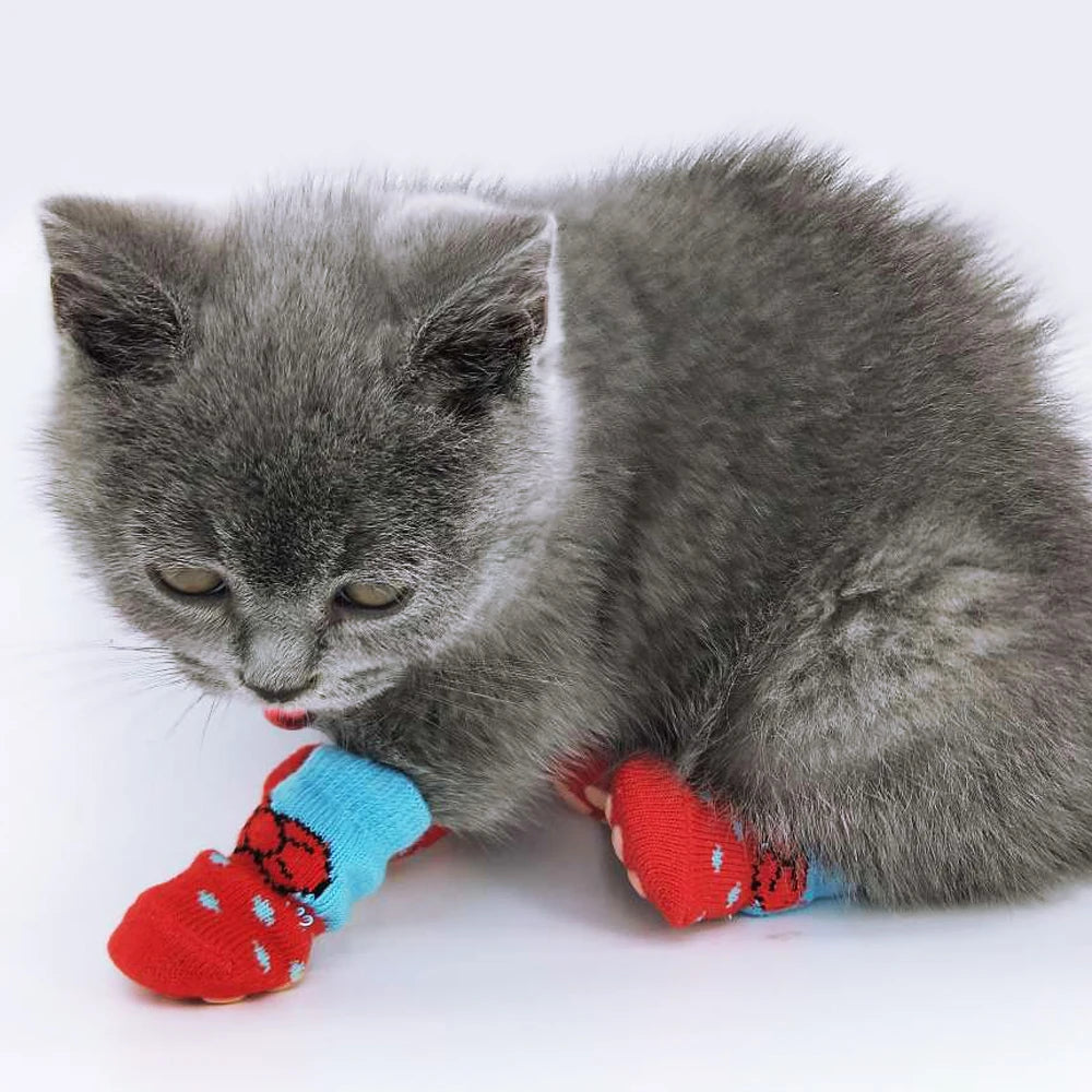 4pcs Set – Cute Anti-Slip Knit Socks for Dogs & Cats