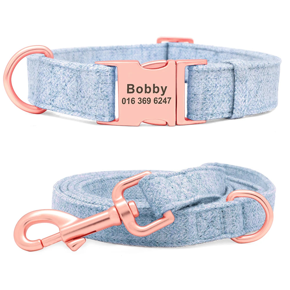 High Quality Personalized Dog Collar – Adjustable Cotton Collar with Custom Engraved ID Tag for Small, Medium & Large Dogs