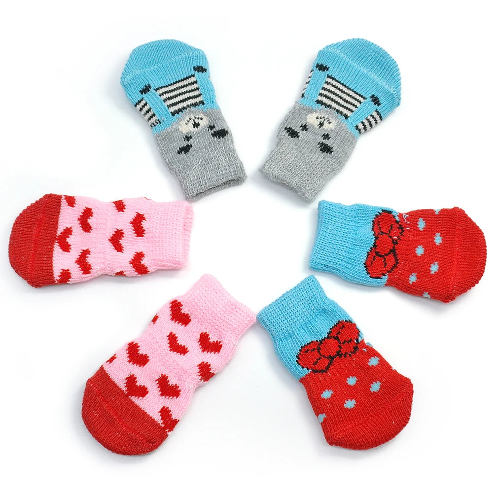 4pcs Set – Cute Anti-Slip Knit Socks for Dogs & Cats