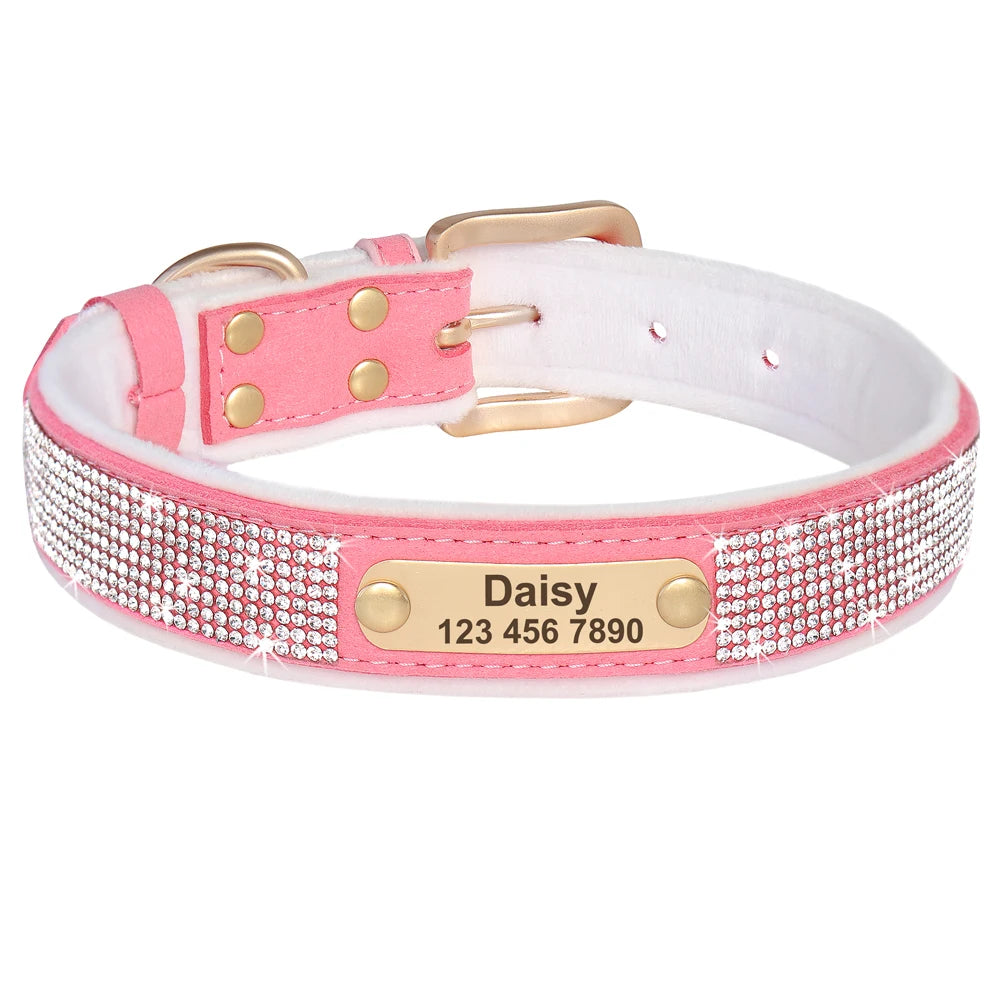 Personalized Dog Tag Collar – Bling Rhinestone Nylon Pet Collar with Soft Padded Lining, Free Engraving for Small Medium Dogs & Cats