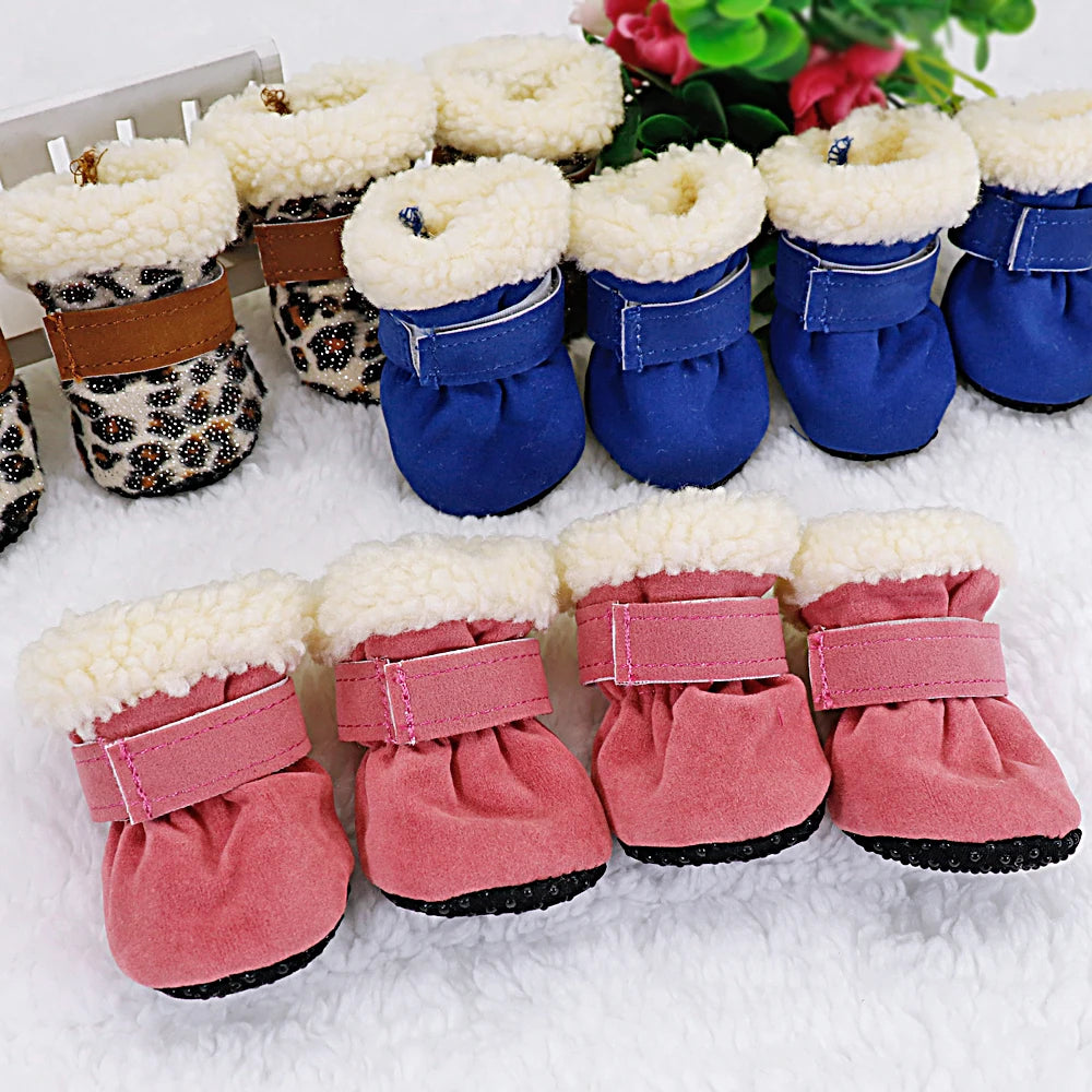 4pcs Pet Dog Shoes – Waterproof Winter Boots with Anti-Slip Soles for Small Dogs
