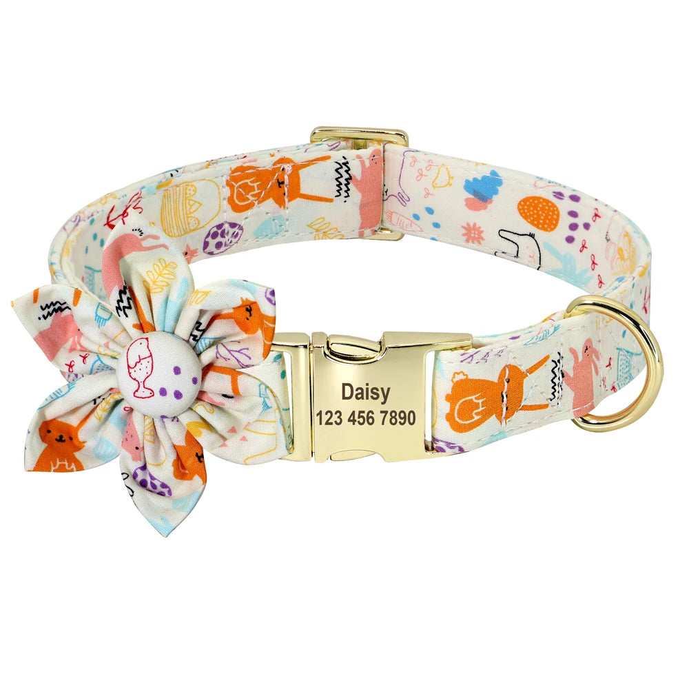 Personalized Nylon Dog Collar with Engraved ID Tag – Custom Printed Pet Collar for Small, Medium & Large Dogs