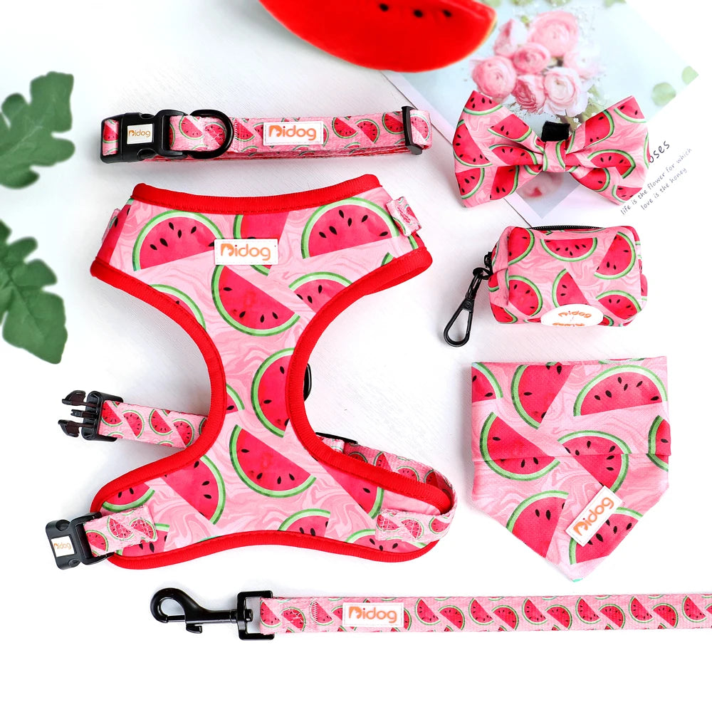 6-Piece Dog Harness Set – Fashion Printed Harness with Matching Collar, Leash, Bandana, Bowtie & Poop Bag Holder for Small & Medium Dogs