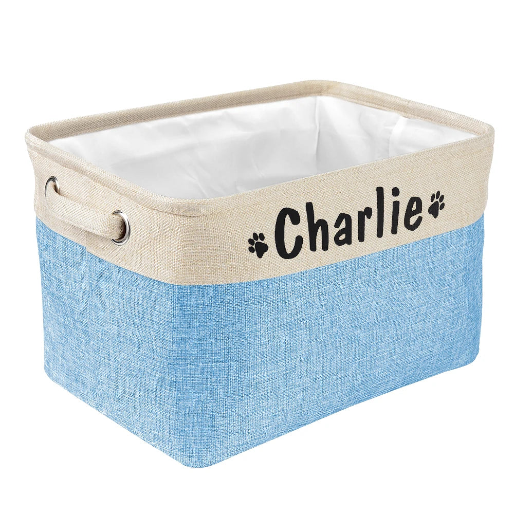 Personalized Dog Toy Storage Basket – Custom Canvas Bin with Pet’s Name