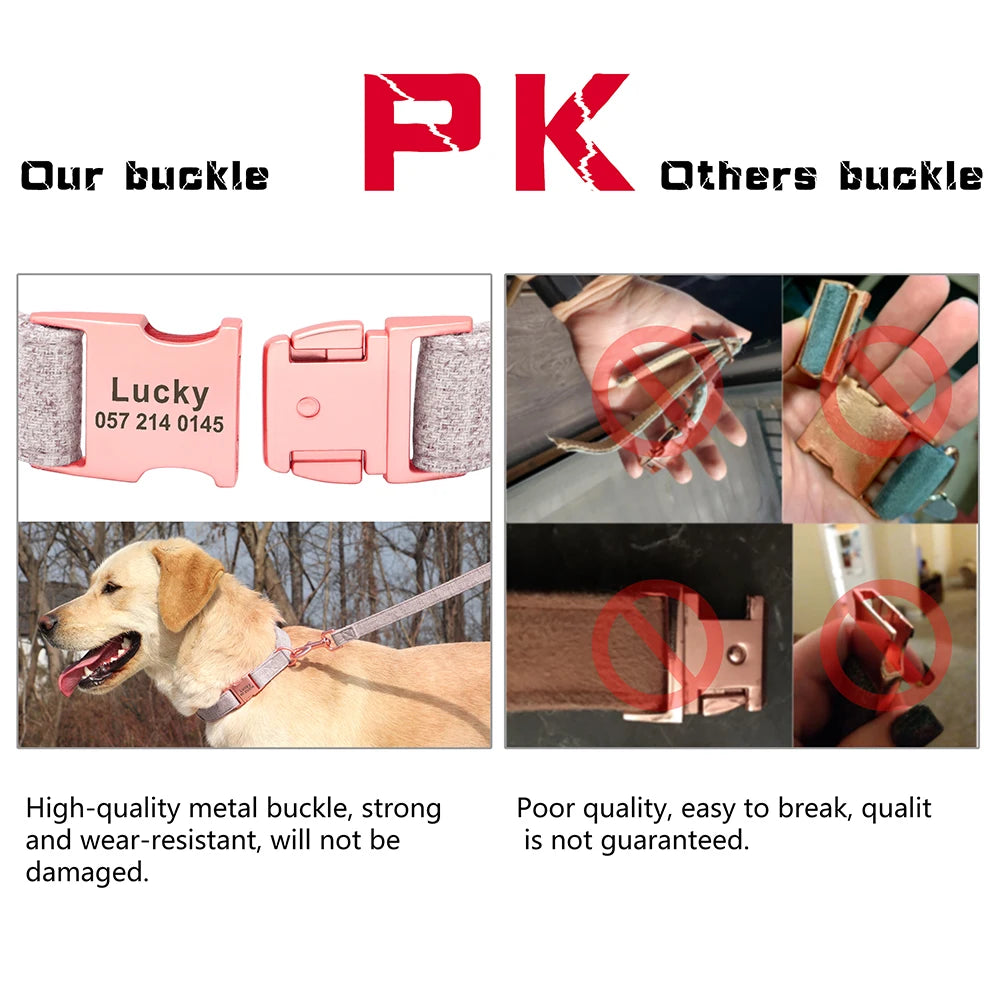 High Quality Personalized Dog Collar – Adjustable Cotton Collar with Custom Engraved ID Tag for Small, Medium & Large Dogs