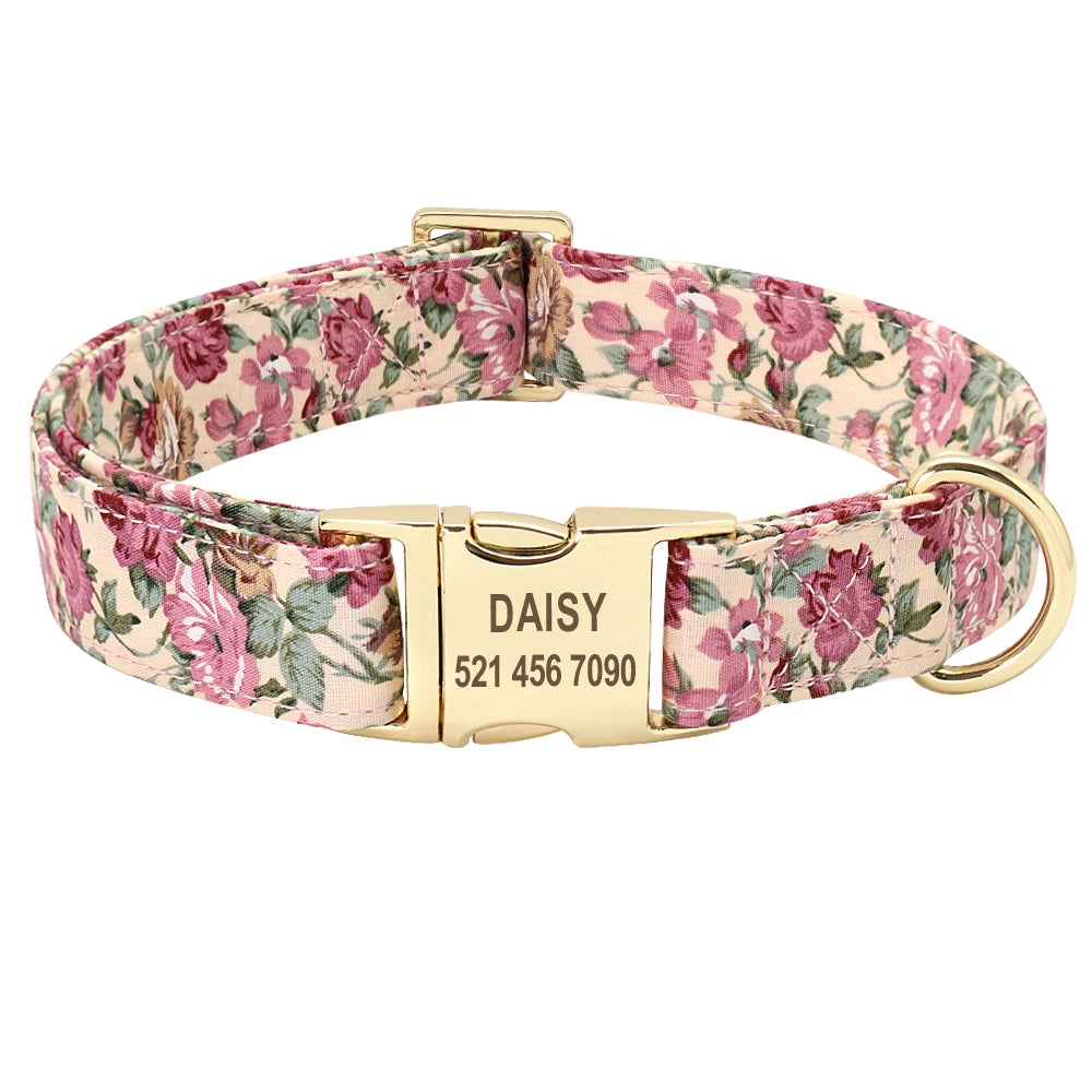 Personalized Printed Dog Collar Leash Set - Custom Nylon Collar & Leash with Free Engraved Nameplate for Small, Medium, and Large Dogs