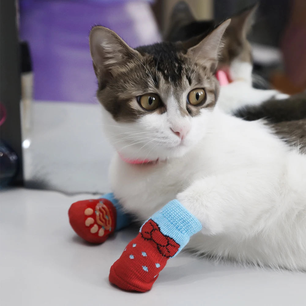 4pcs Set – Cute Anti-Slip Knit Socks for Dogs & Cats