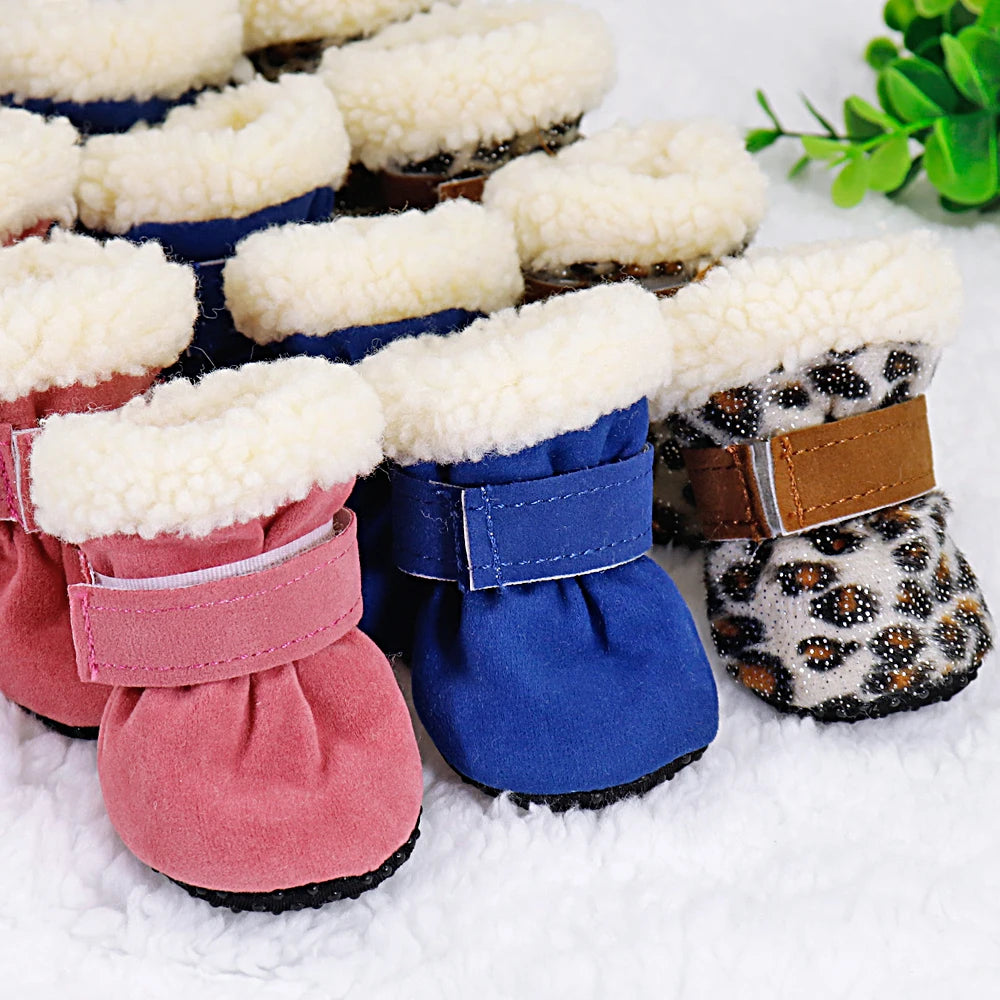 4pcs Pet Dog Shoes – Waterproof Winter Boots with Anti-Slip Soles for Small Dogs