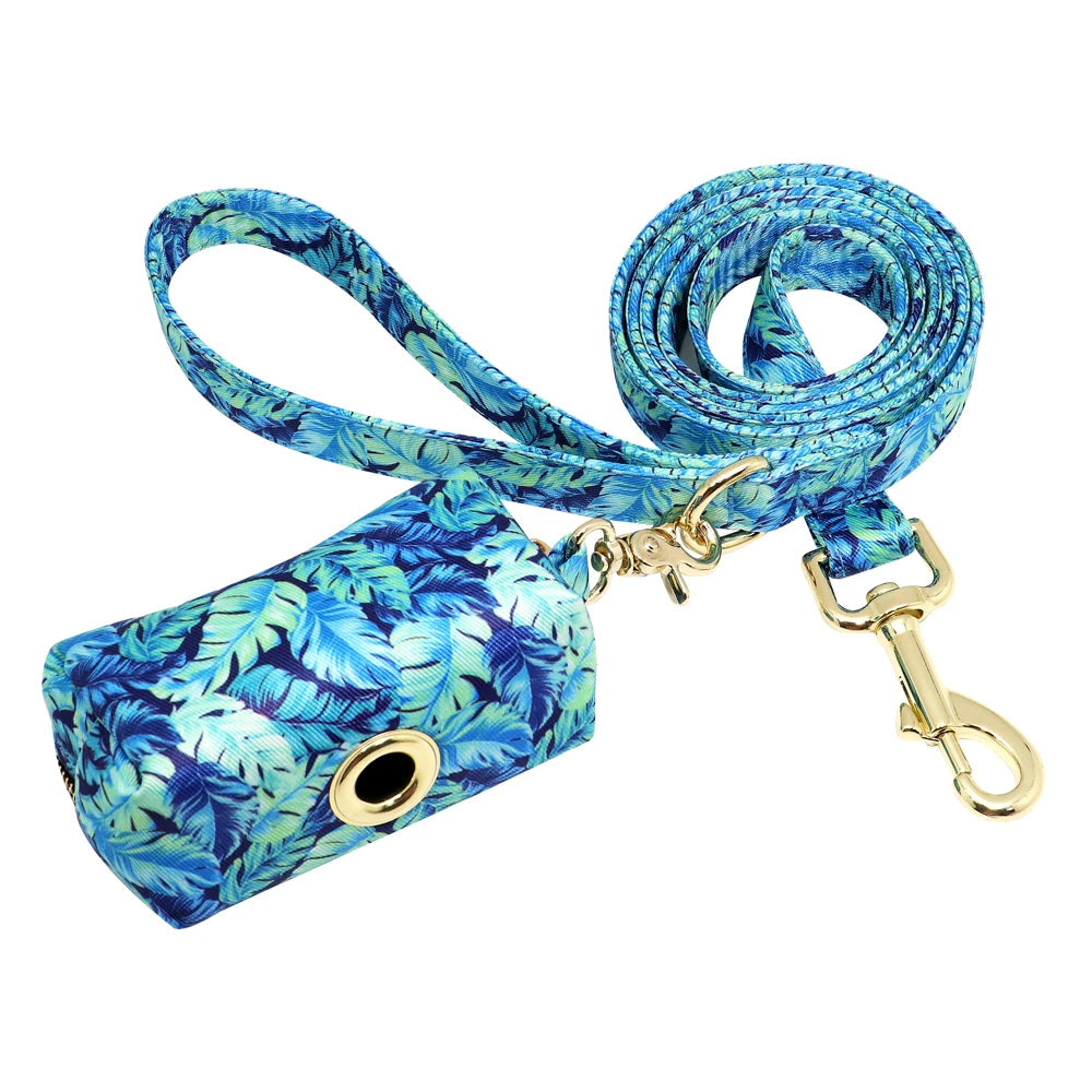Personalized Dog Collar & Leash Set with Engraved ID Tag + Matching Treat Bag – Custom Adjustable Collar for Small, Medium &amp; Large Dogs (Pink / Blue / Beige)