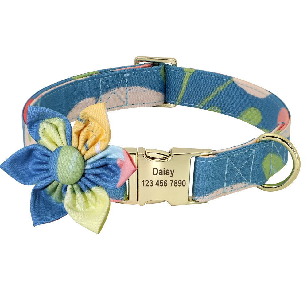 Personalized Nylon Dog Collar with Engraved ID Tag – Custom Printed Pet Collar for Small, Medium & Large Dogs