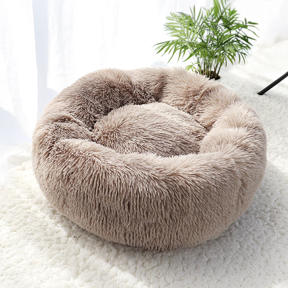Fluffy Calming Dog Bed – Long Plush Donut Pet Bed for Dogs & Cats