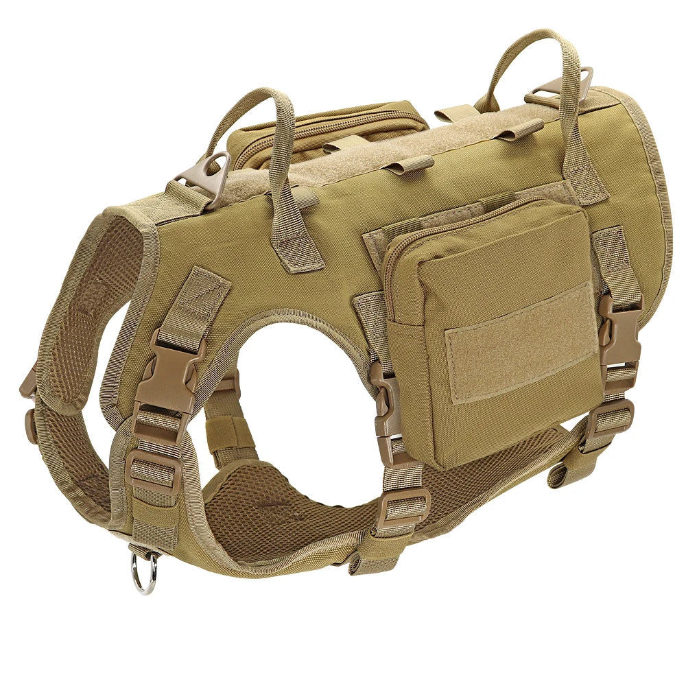 Dog Tactical Harness MOLLE Vest – Adjustable Military Training Harness with 2 Detachable Pouches for Medium & Large Dogs