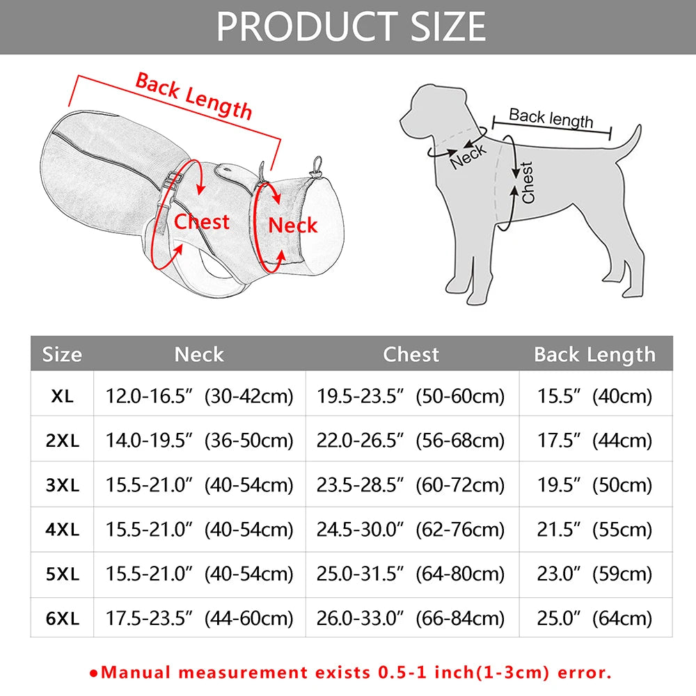 Waterproof Large Dog Coat – Warm Reflective Winter Jacket for Medium & Big Dogs (XL–6XL)