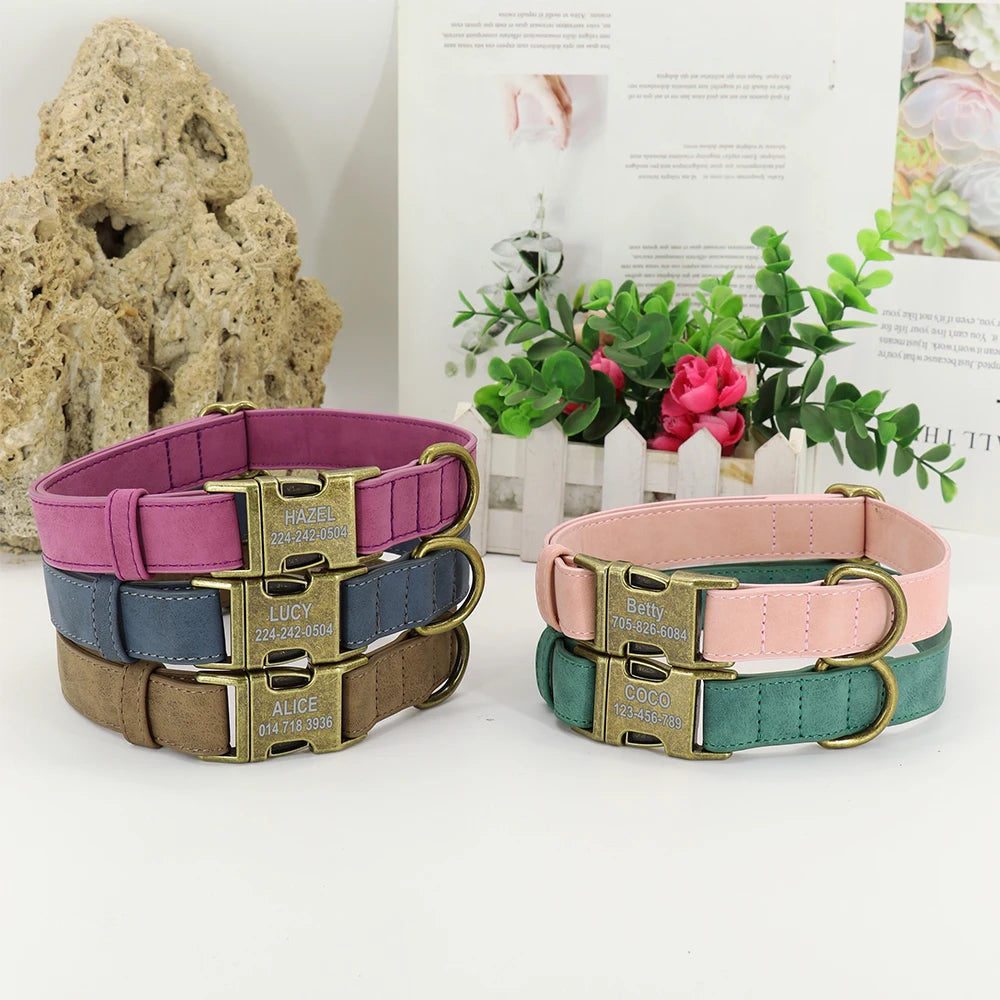Personalized Leather Dog Collar – Free Engraved ID Tag for Dogs