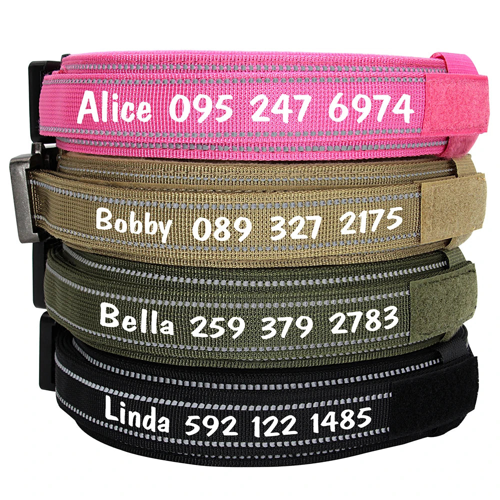 Custom Nylon Dog Collar – Military Tactical Reflective Collar for Medium & Large Dogs