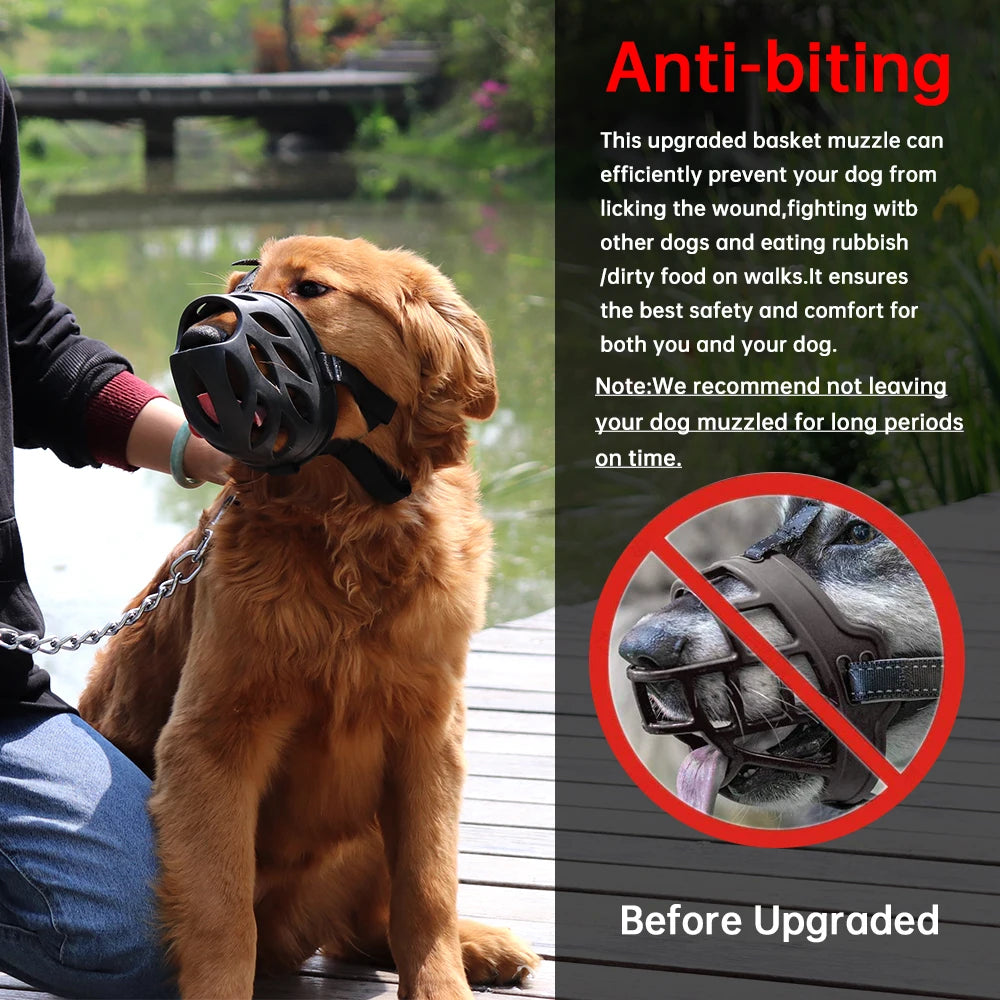 Soft Silicone Dog Muzzle – Breathable Basket Muzzle with Adjustable Straps for Small, Medium & Large Dogs