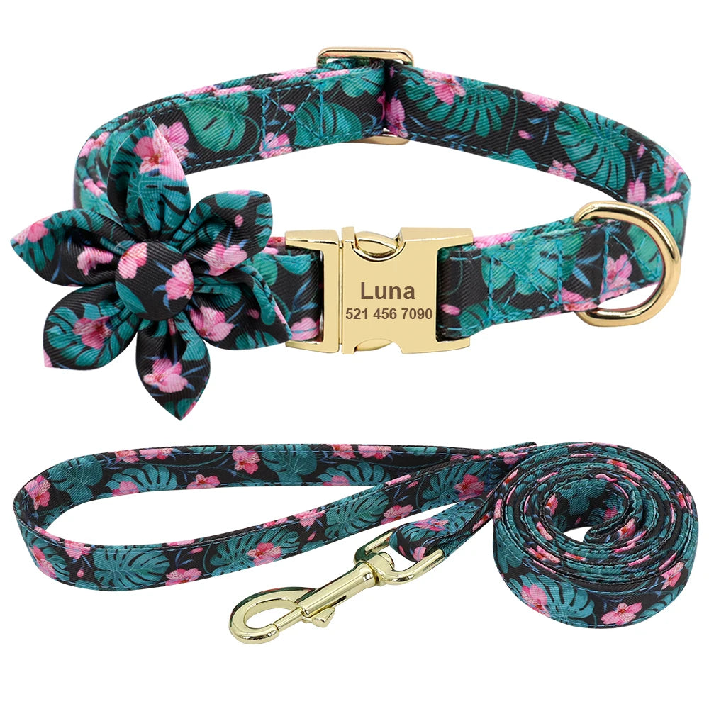 Personalized Nylon Dog Collar with Engraved ID Tag – Custom Printed Pet Collar for Small, Medium & Large Dogs