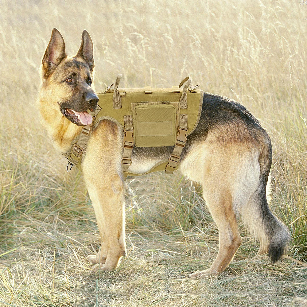 Dog Tactical Harness MOLLE Vest – Adjustable Military Training Harness with 2 Detachable Pouches for Medium & Large Dogs