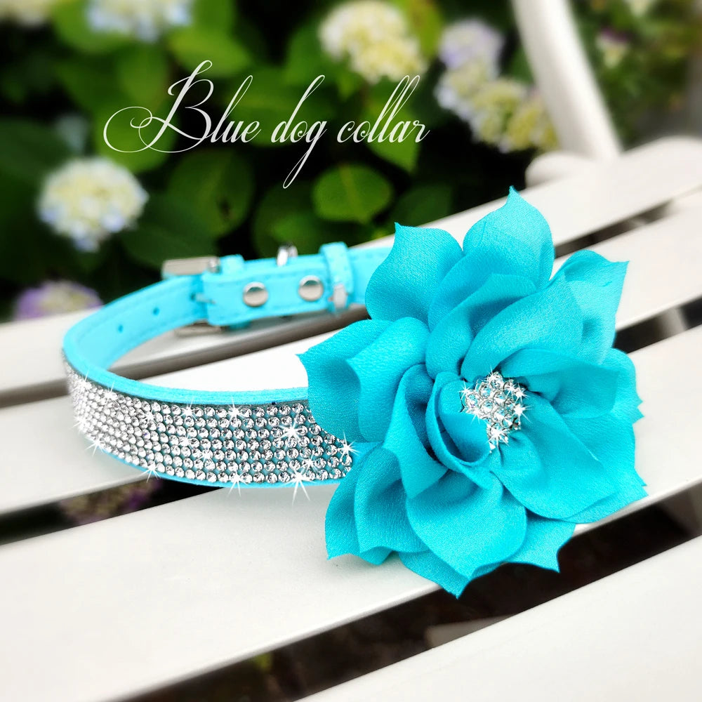 Bling Rhinestone Dog Collar with Flower – Sparkly Crystal Puppy & Cat Necklace for Chihuahua, Yorkie, Poodle
