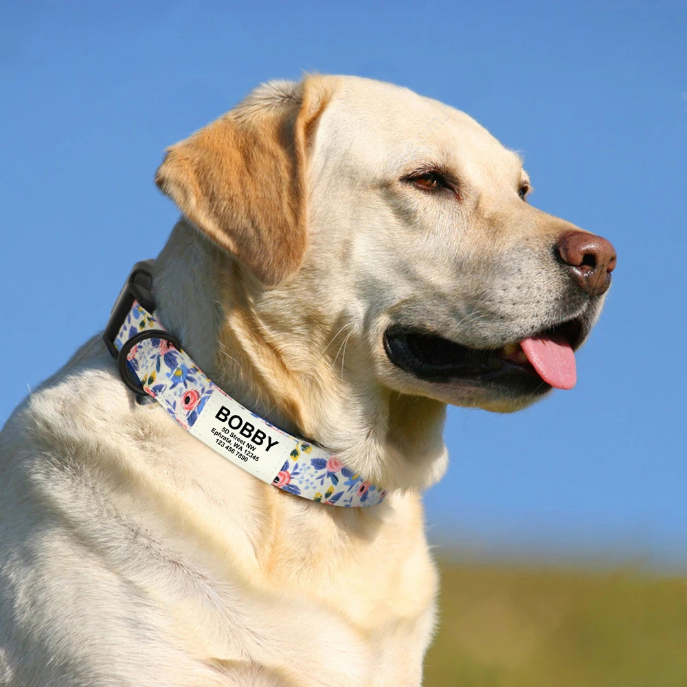 Customized Nylon Dog Collar – Floral Printed Personalized ID Tag for Dogs & Cats
