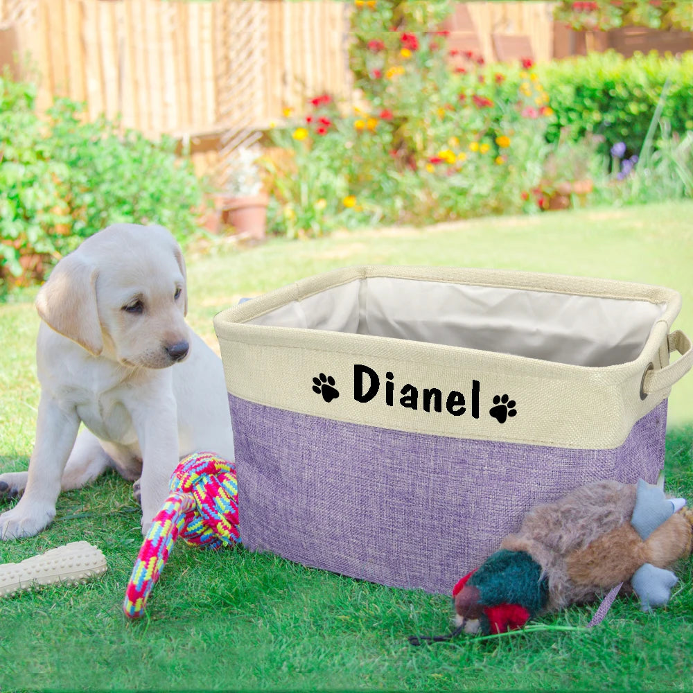 Personalized Dog Toy Storage Basket – Custom Canvas Bin with Pet’s Name