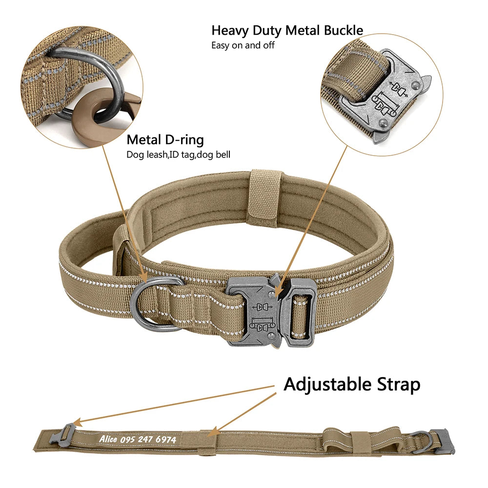 Custom Nylon Dog Collar – Military Tactical Reflective Collar for Medium & Large Dogs