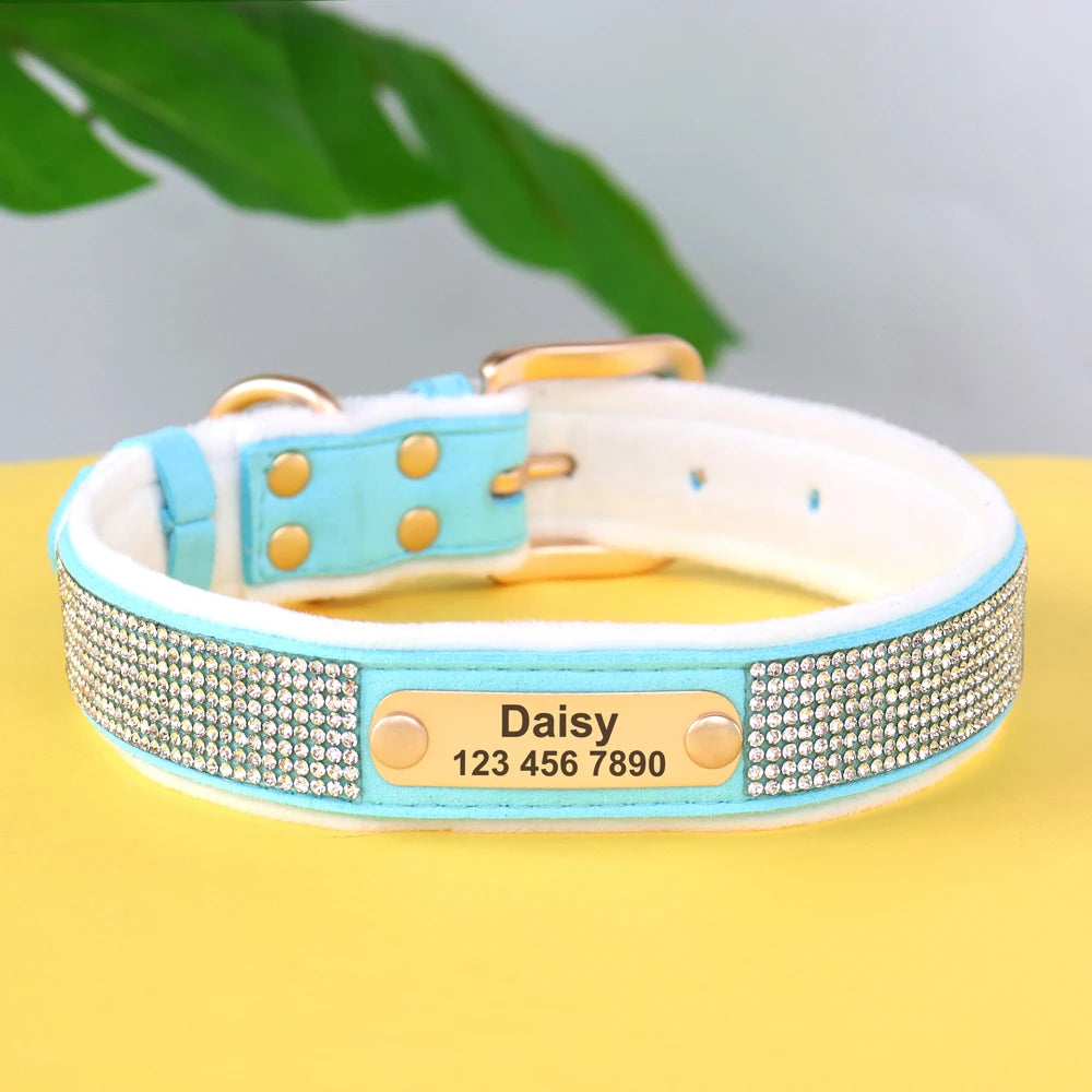 Personalized Dog Tag Collar – Bling Rhinestone Nylon Pet Collar with Soft Padded Lining, Free Engraving for Small Medium Dogs & Cats