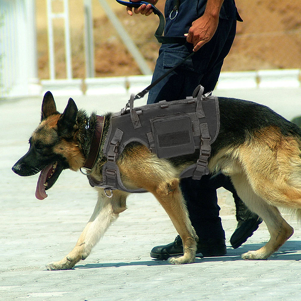 Dog Tactical Harness MOLLE Vest – Adjustable Military Training Harness with 2 Detachable Pouches for Medium & Large Dogs