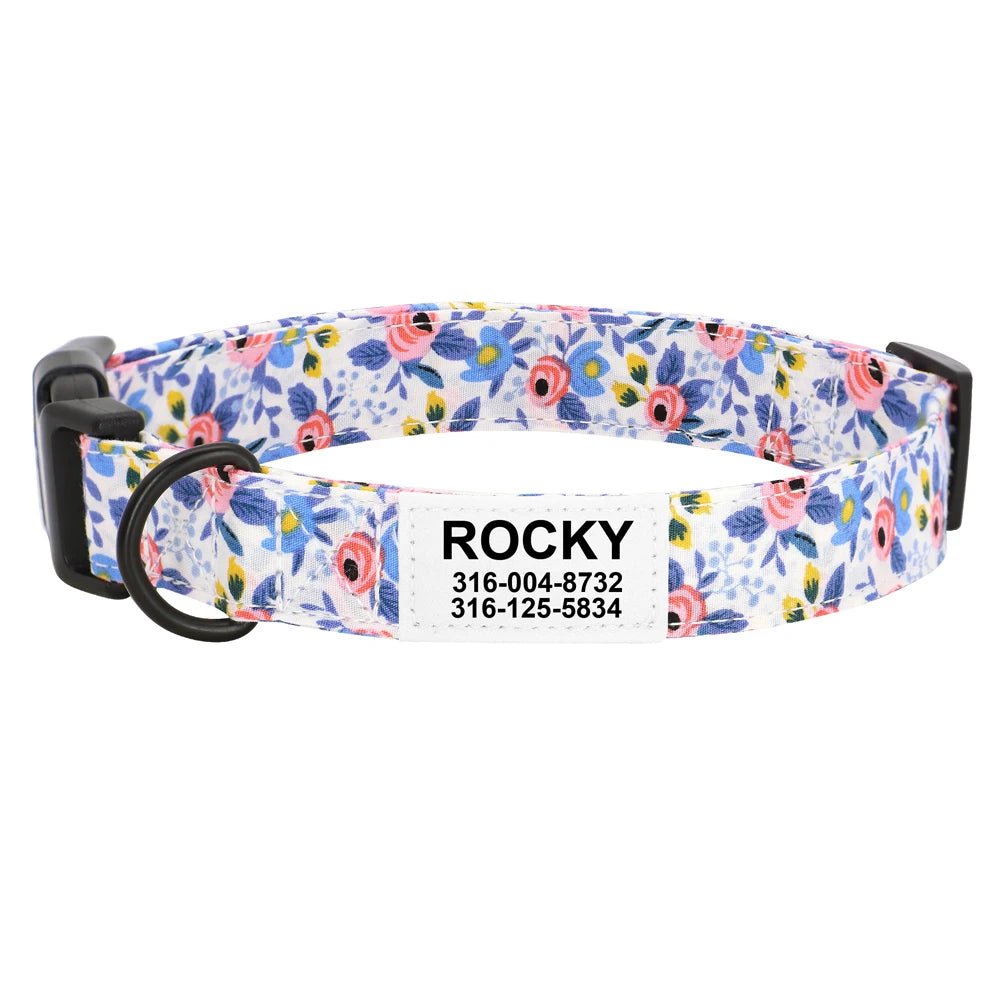 Customized Nylon Dog Collar – Floral Printed Personalized ID Tag for Dogs & Cats