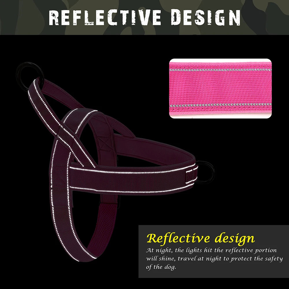 Reflective No Pull Nylon Dog Harness – Adjustable Training & Walking Vest for Medium & Large Dogs