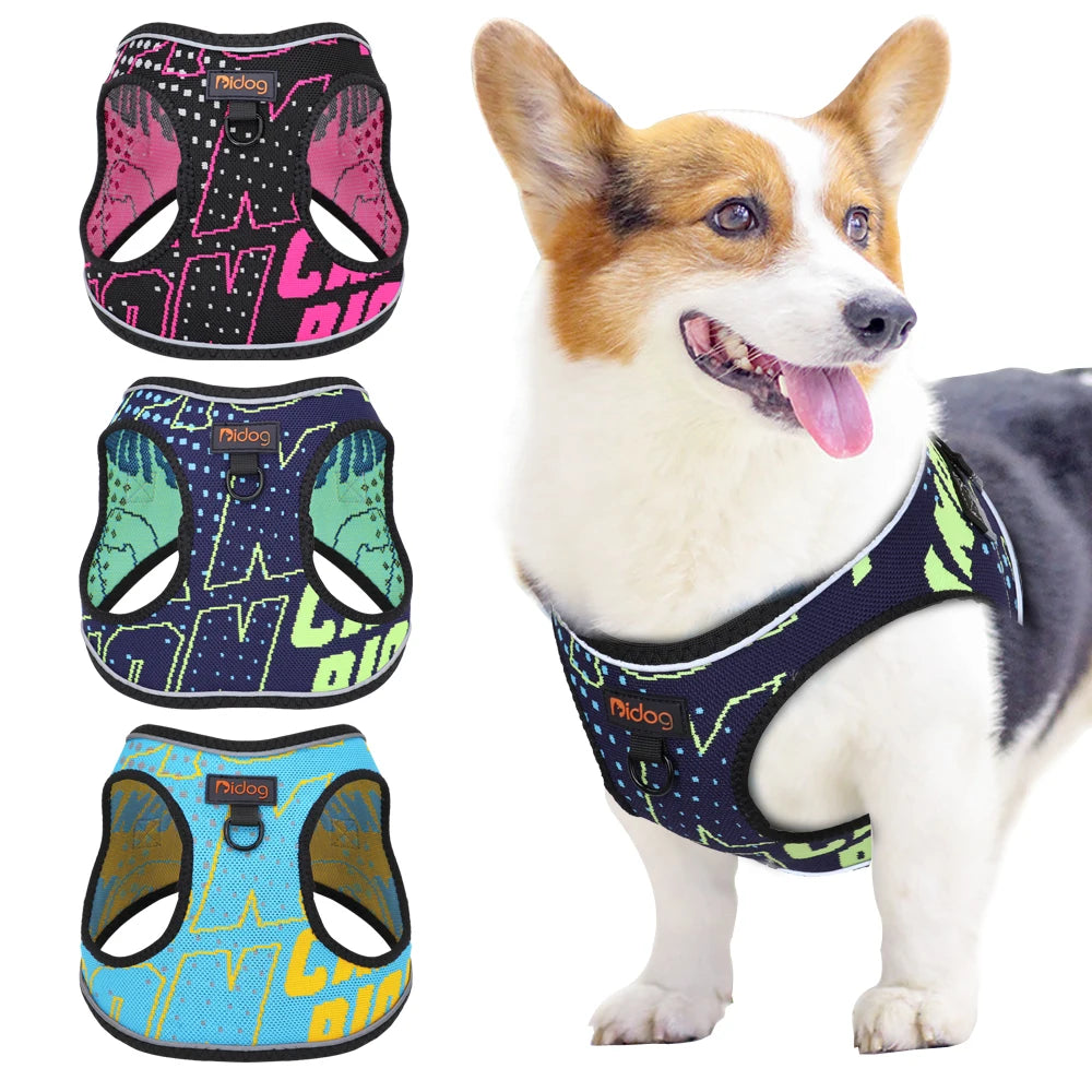 Nylon Printed Pet Dog Harness Vest Adjustable No Pull Puppy Dog Cat Harness Reflective For Small Medium Dogs Chihuahua Pug