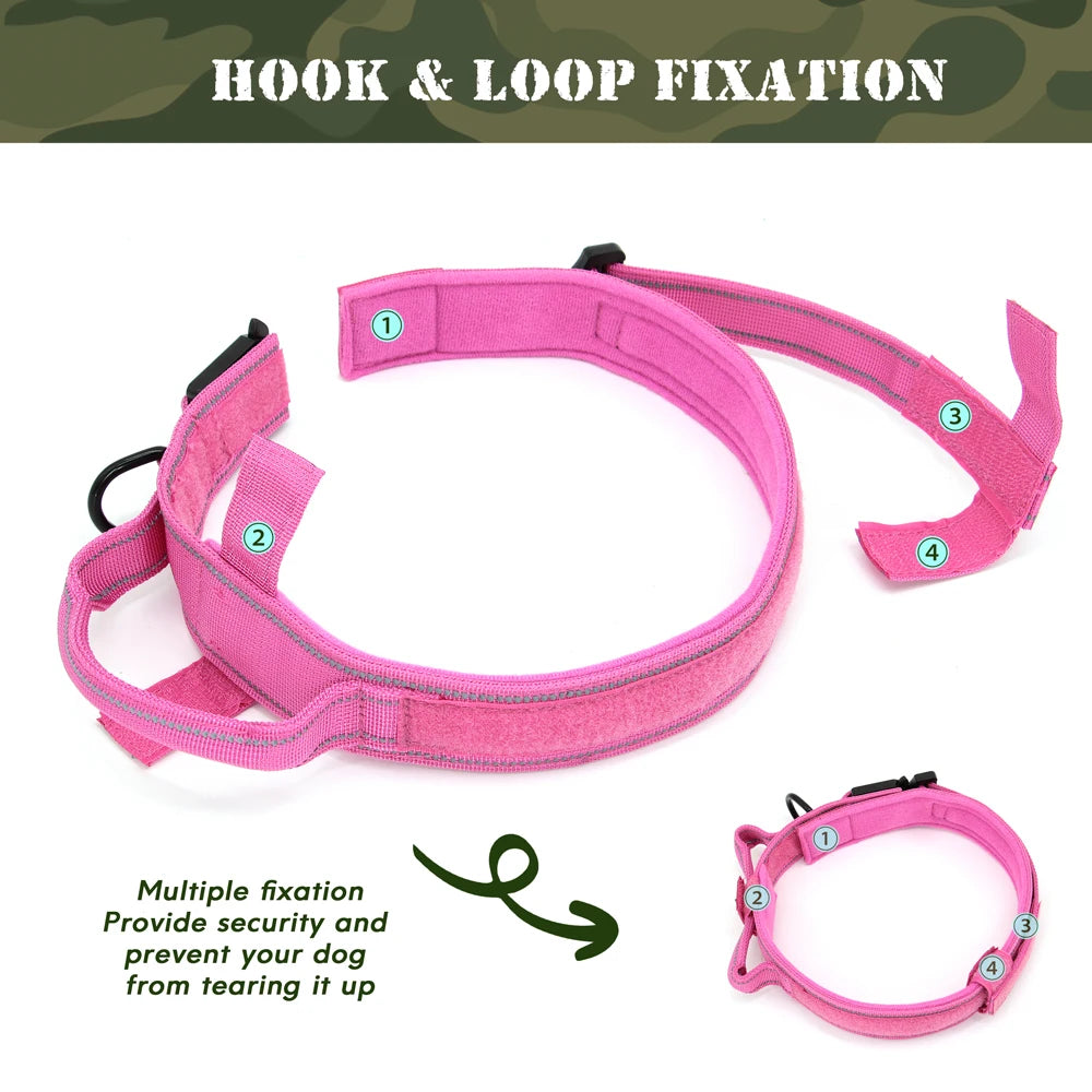 Personalized Military Tactical Dog Collar – Custom Engraved Nylon Training Collar with Handle for Medium & Large Dogs
