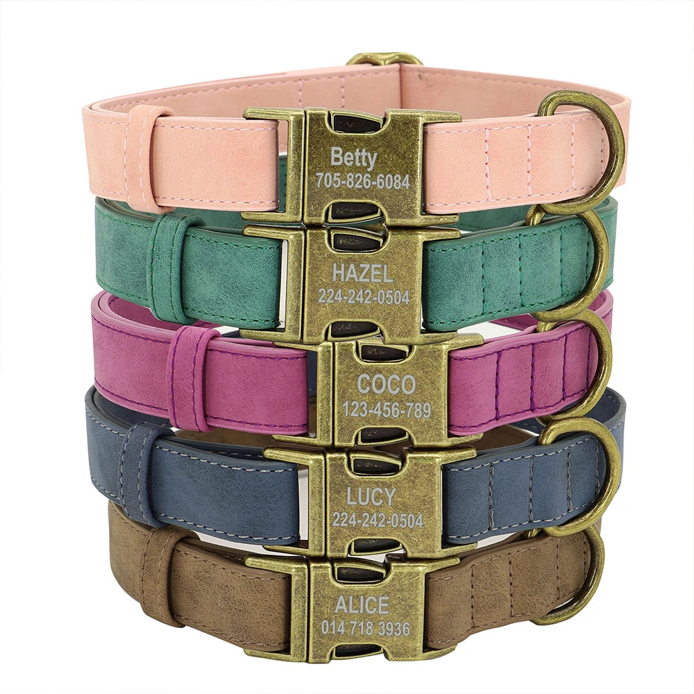Personalized Leather Dog Collar – Free Engraved ID Tag for Dogs