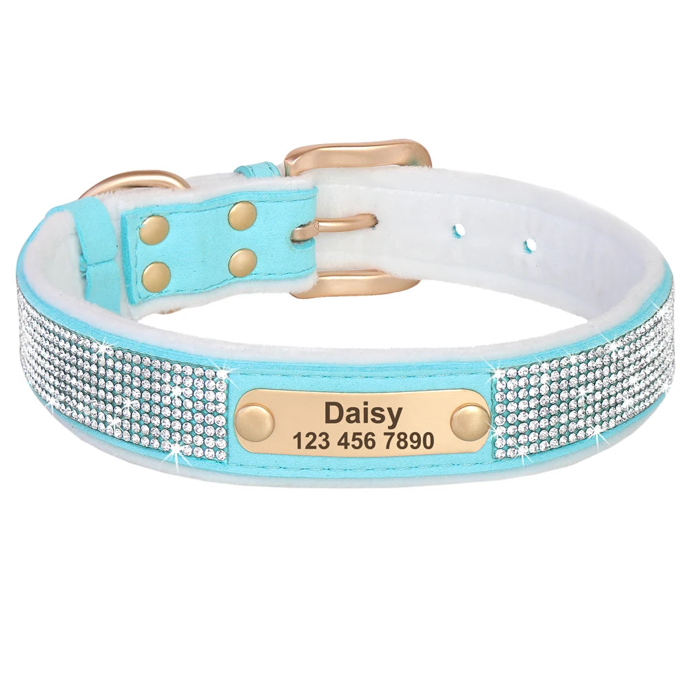 Personalized Dog Tag Collar – Bling Rhinestone Nylon Pet Collar with Soft Padded Lining, Free Engraving for Small Medium Dogs & Cats
