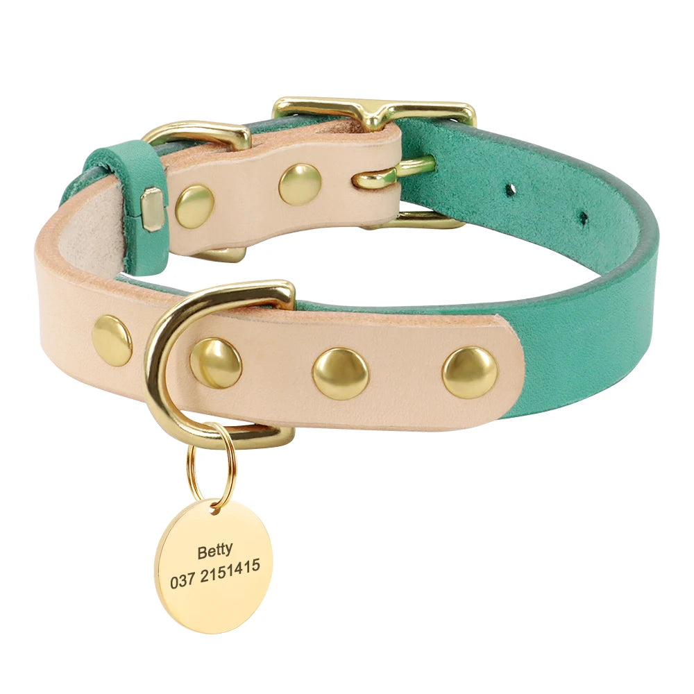 Custom Dog Cat Collar Personalized Leather Pet Dog Collar Engraved Dog Name ID Tags For Small Medium Dogs Chihuahua Yorkshire