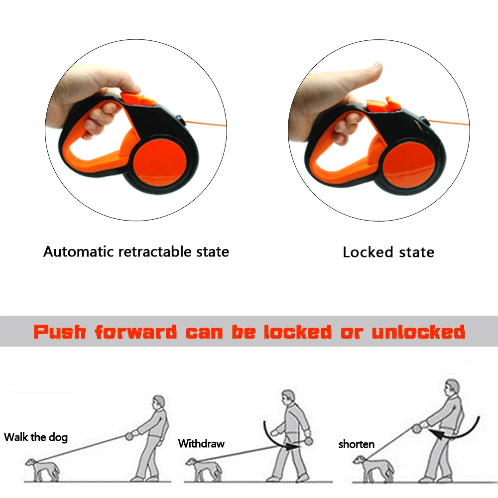 Retractable Dog Leash – Automatic Extending Nylon Lead with Reflective Tape for Small, Medium & Large Dogs (3M / 5M / 8M)