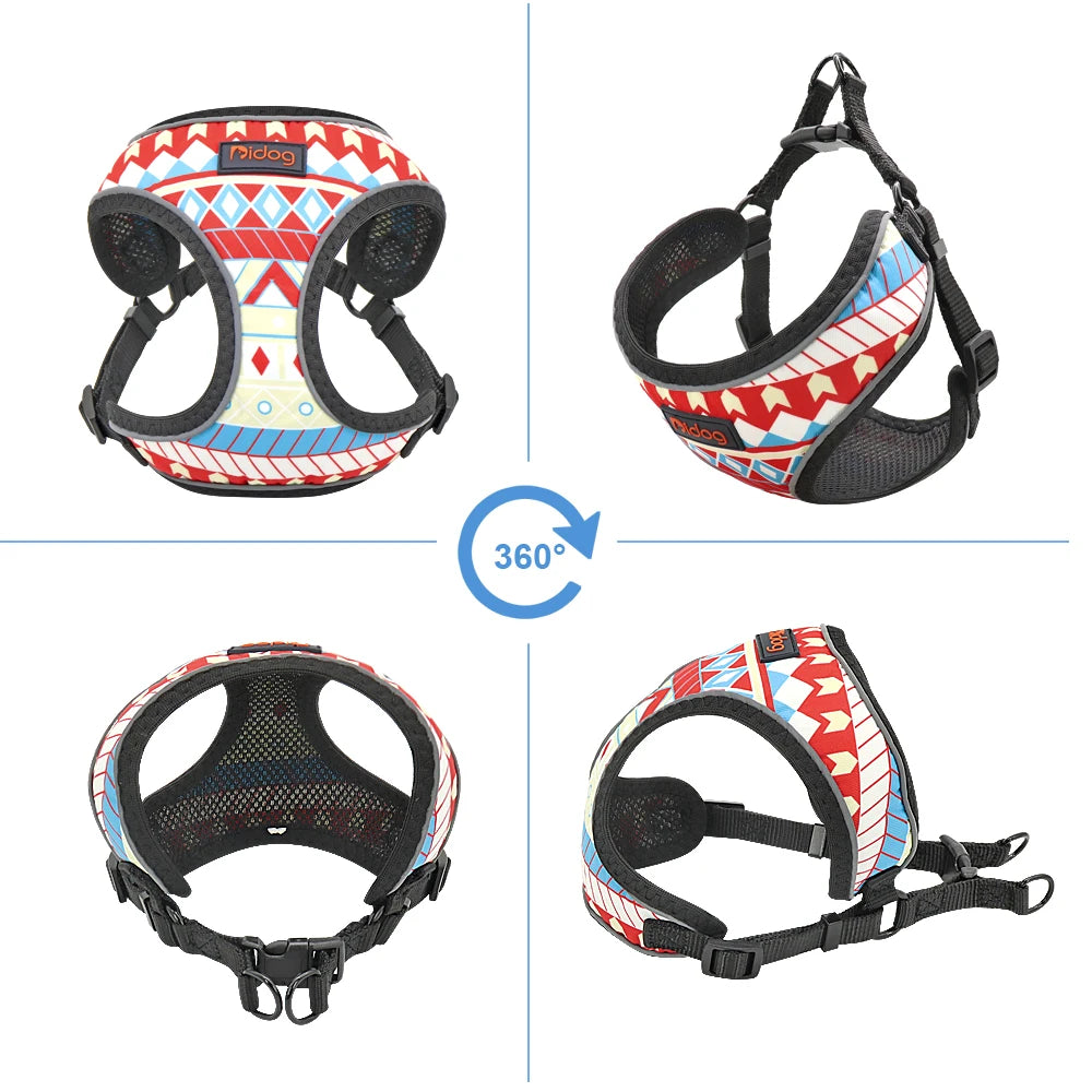 Nylon Reflective Dog & Cat Harness – Adjustable Printed Vest for Small & Medium Pets, Safe Walking Harness