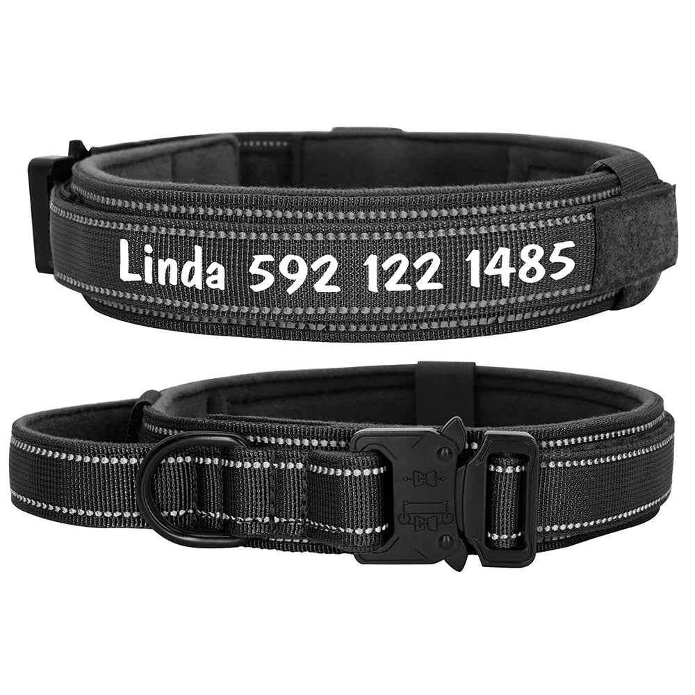 Custom Nylon Dog Collar – Military Tactical Reflective Collar for Medium & Large Dogs