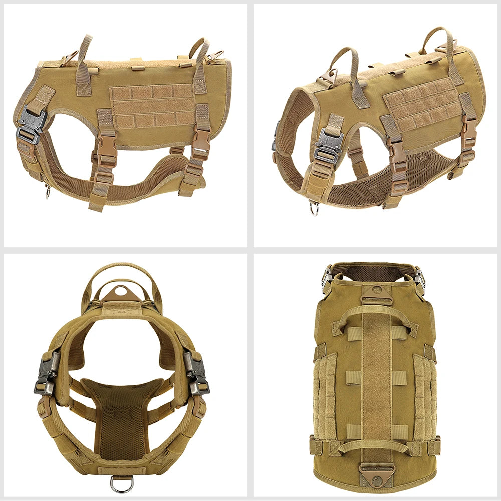 Tactical Dog Harness & Leash Set – Military MOLLE Vest for Large Dogs