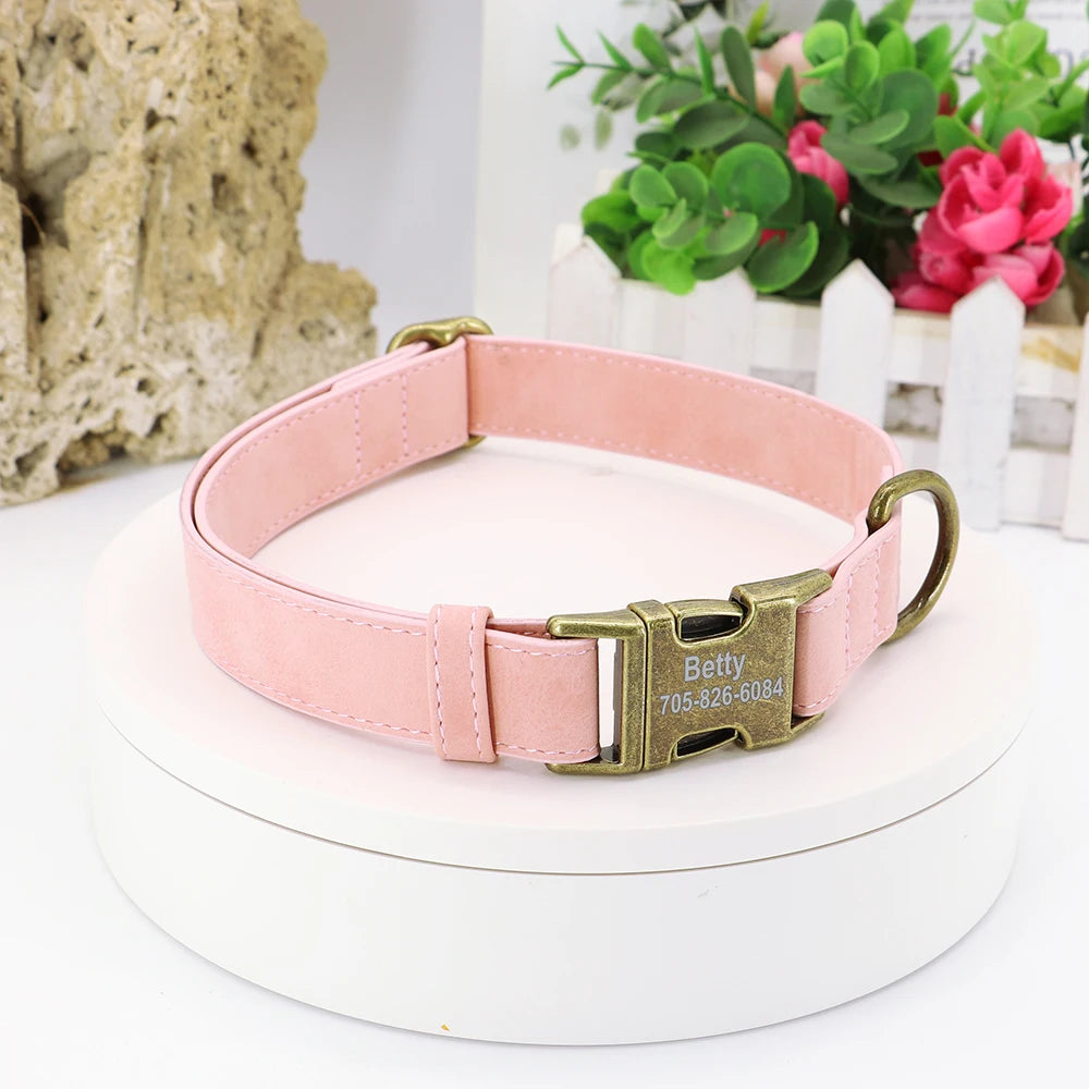 Personalized Leather Dog Collar – Free Engraved ID Tag for Dogs
