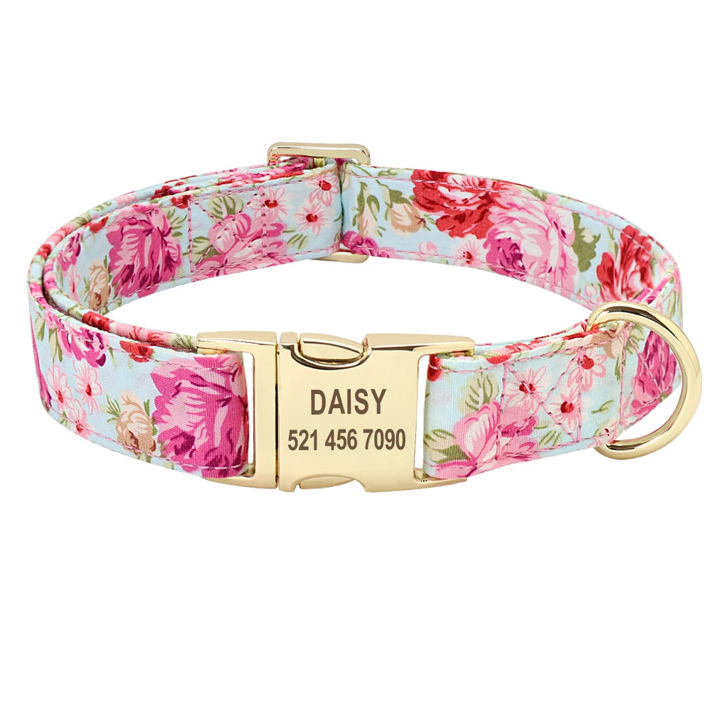 Personalized Printed Dog Collar Leash Set - Custom Nylon Collar & Leash with Free Engraved Nameplate for Small, Medium, and Large Dogs