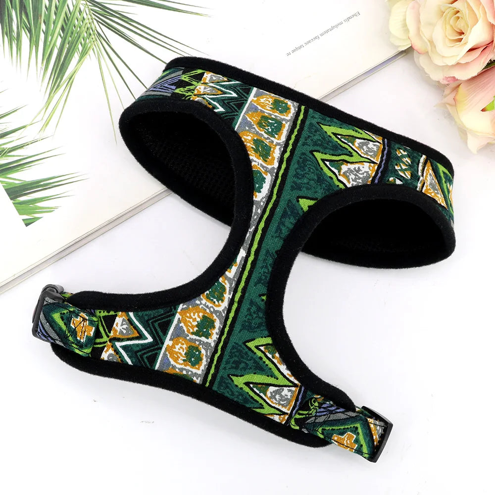 Adjustable Nylon Dog Harness Breathable Printed Dog Harness Vest For Small Medium Large Dogs French Bulldog Pet Supplies