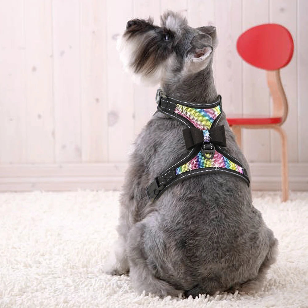 Bling Rhinestone Dog Harness – Reflective Fashion Vest with Bowknot