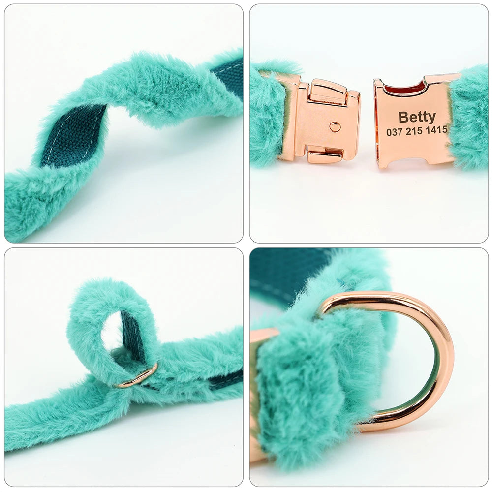 Soft Personalized Dog Collar – Winter Warm Fur Customized ID Collars for Small, Medium & Large Dogs (French Bulldog, Chihuahua)