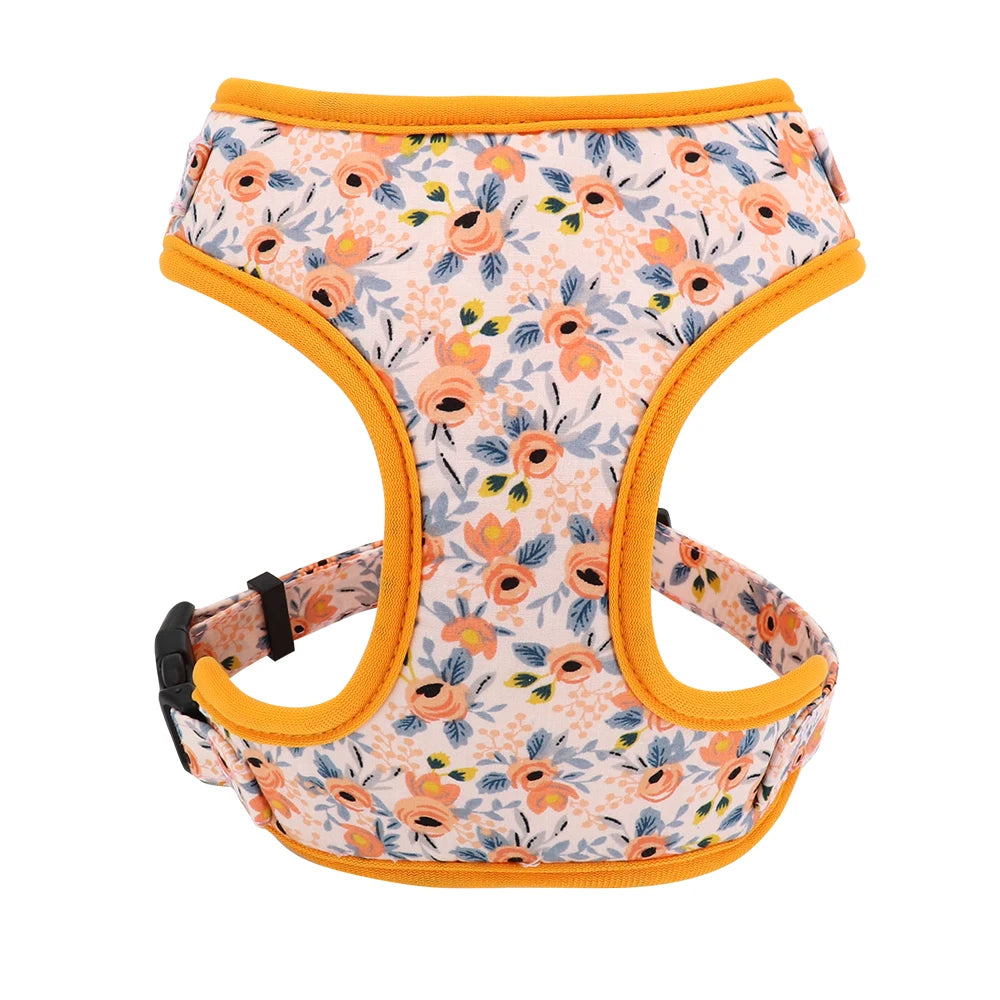 Adjustable Nylon Mesh Dog Harness Leash Set – Cute Printed Vest & Collar for Small & Medium Dogs & Cats (French Bulldog, Chihuahua, Yorkie, Puppy)