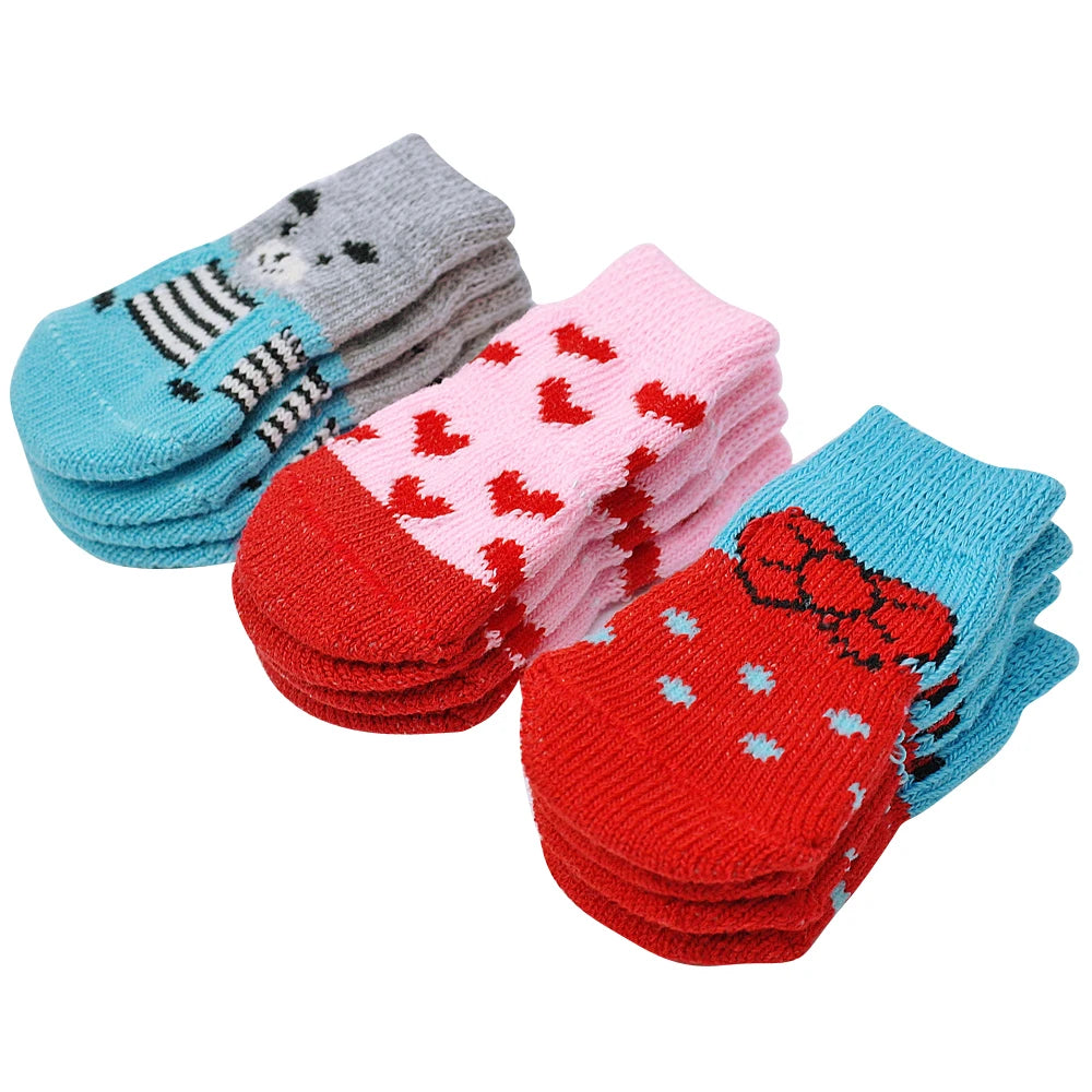 4pcs Set – Cute Anti-Slip Knit Socks for Dogs & Cats